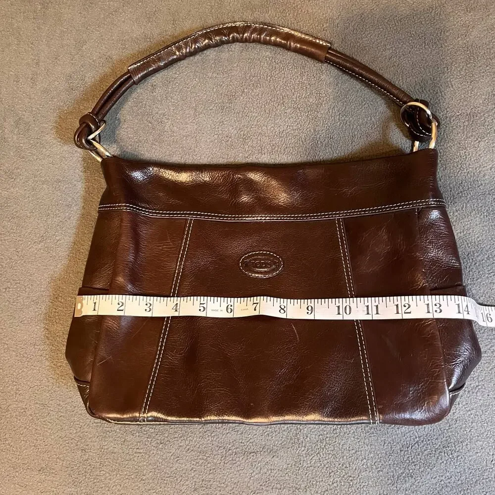 TOD'S Shoulder Bag Brown Leather Hobo Purse Minimalist Quiet Luxury Y2K Italy